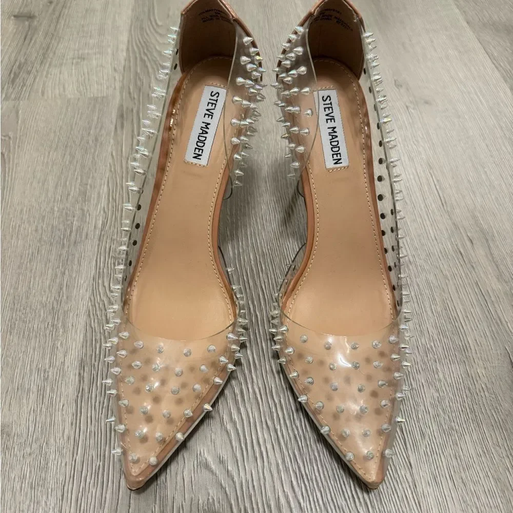 Steve Madden Women's Clear and Nude Studded Heels